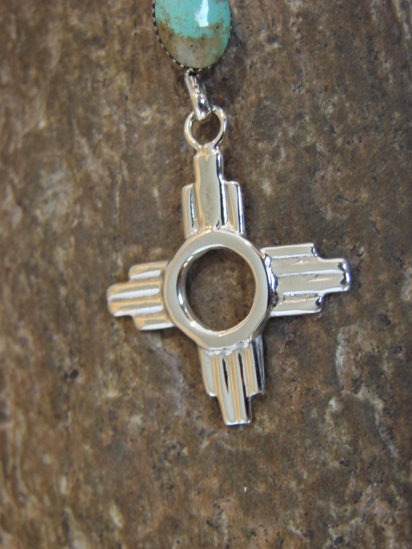 Native American Sterling Silver & Turquoise Zia Pendant by Lee