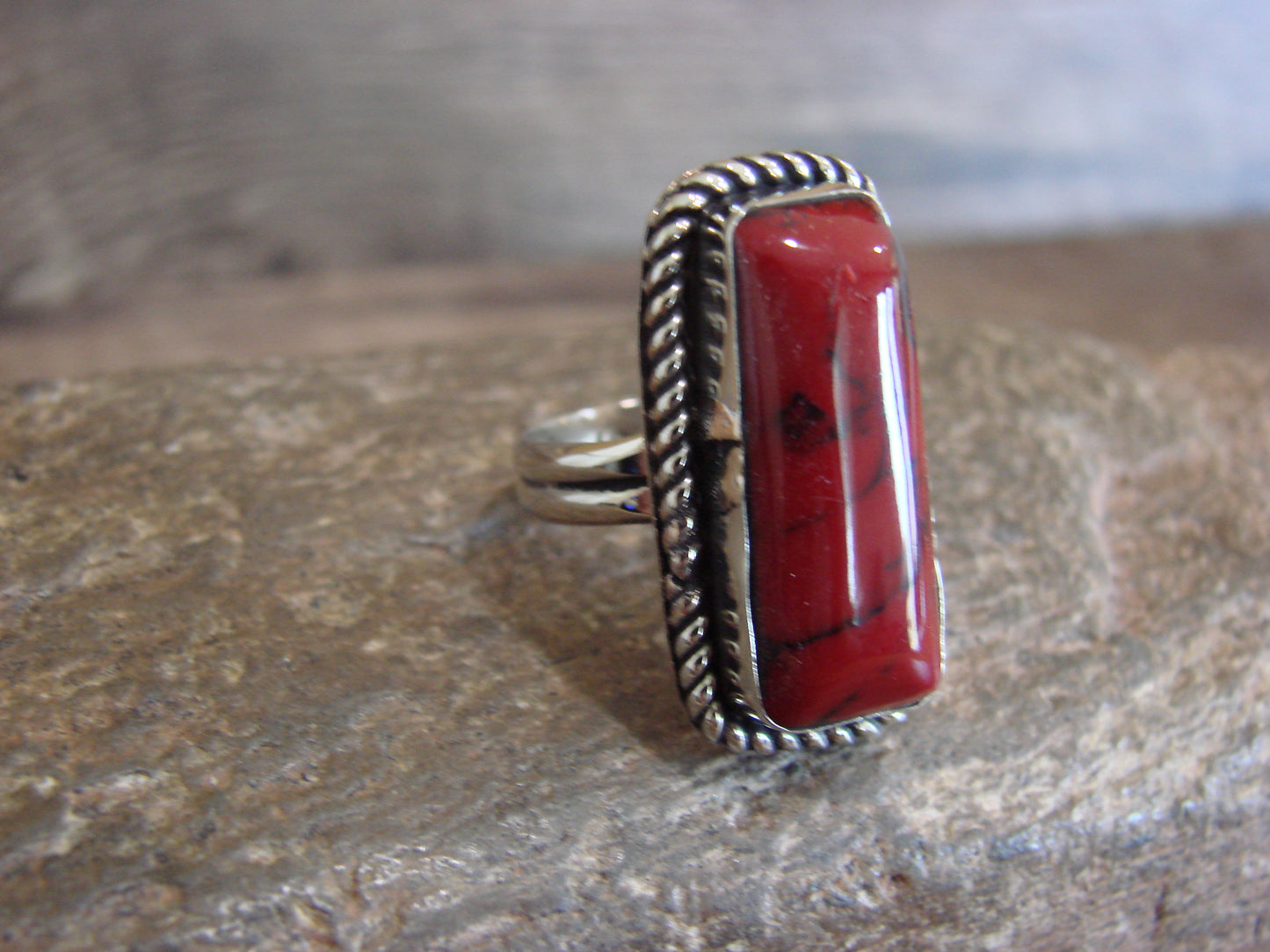 Native American Nickel Silver & Red Howlite Ring Size 7 - Cleveland