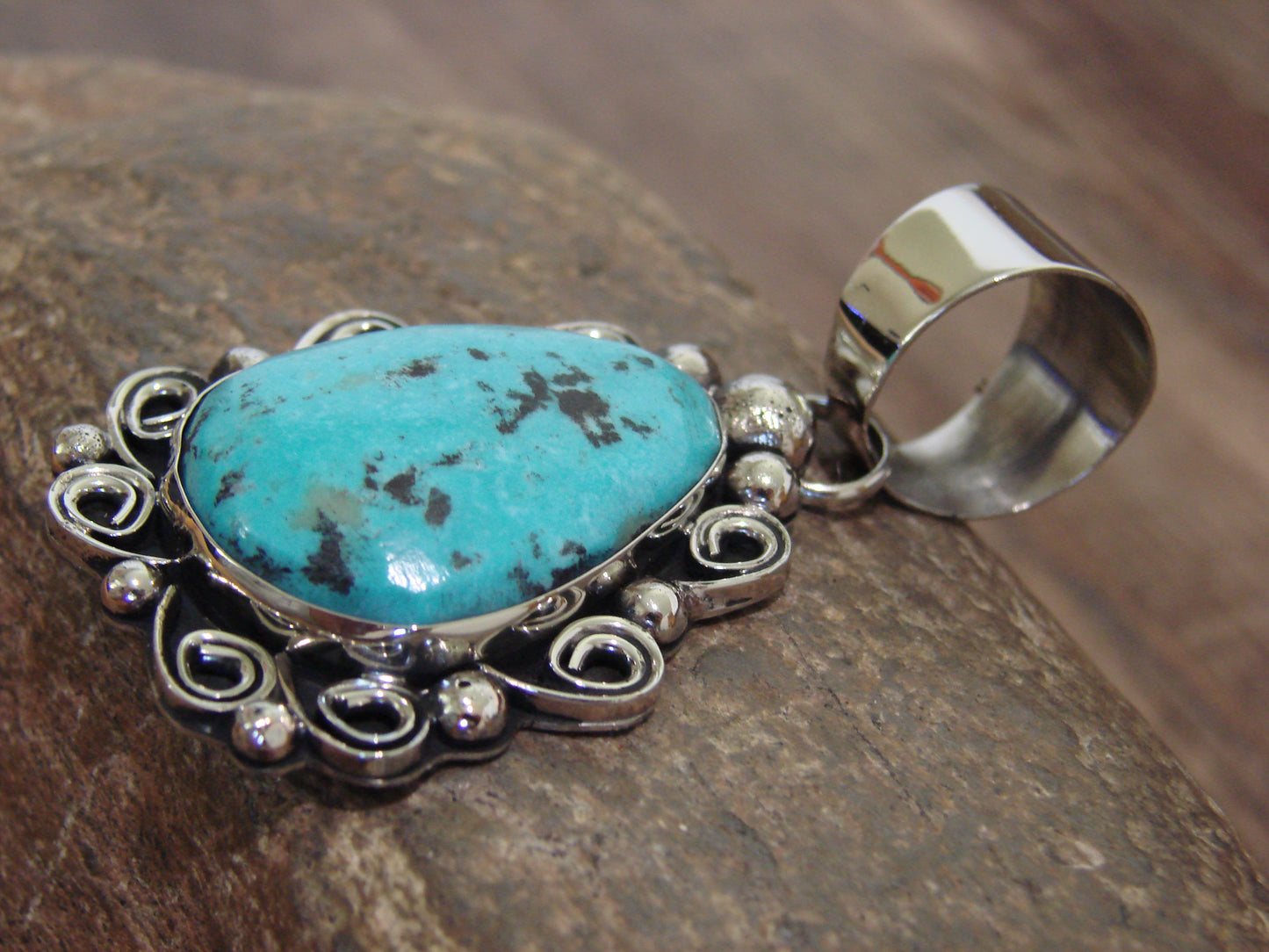 Native American Nickel Silver & Turquoise Pendant - Cleveland