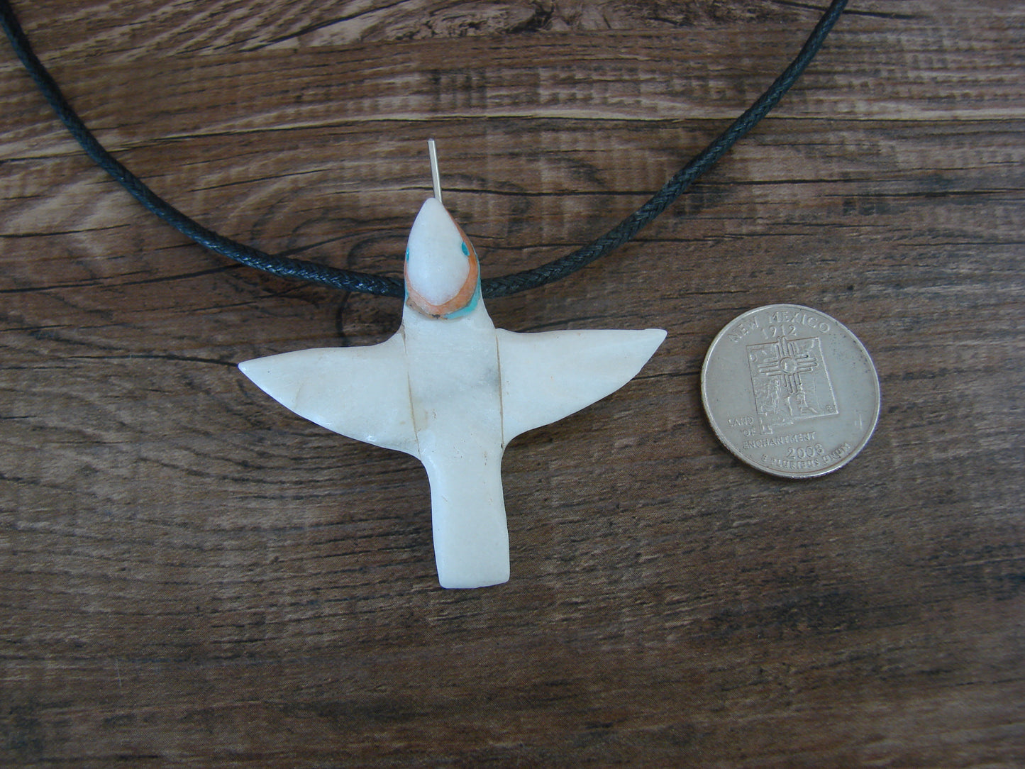Hand Carved White Marble Hummingbird Fetish Necklace - Mitchell