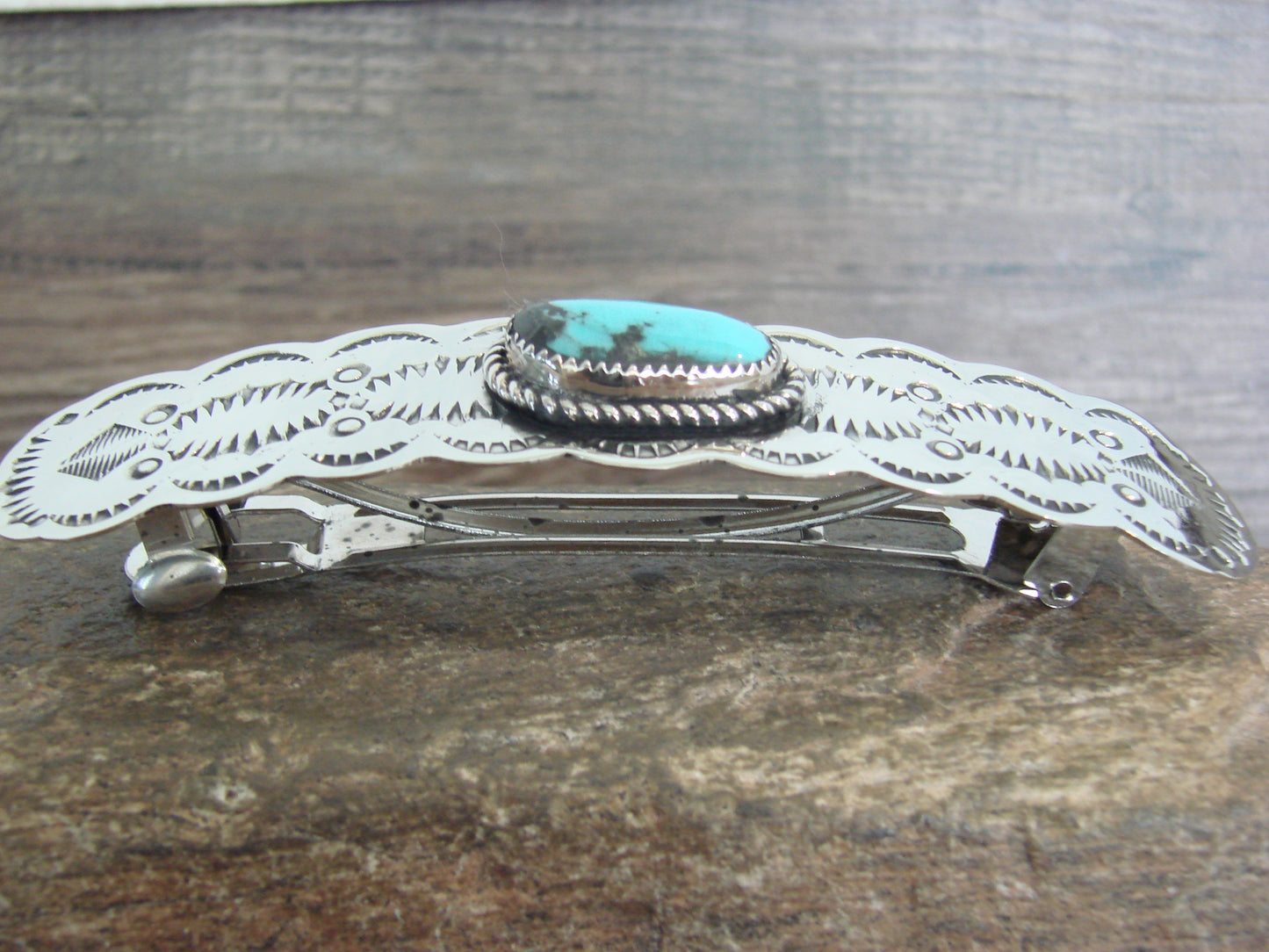 Native American Nickel Silver & Turquoise Hair Barrette by Cleveland