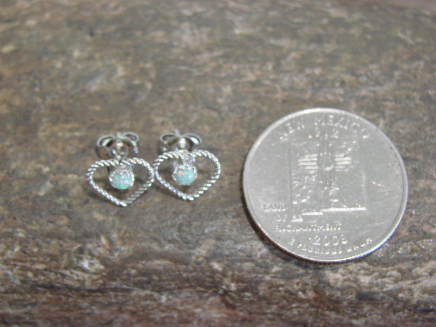 Native American Sterling Silver White Opal Heart Post Earrings - Pablito