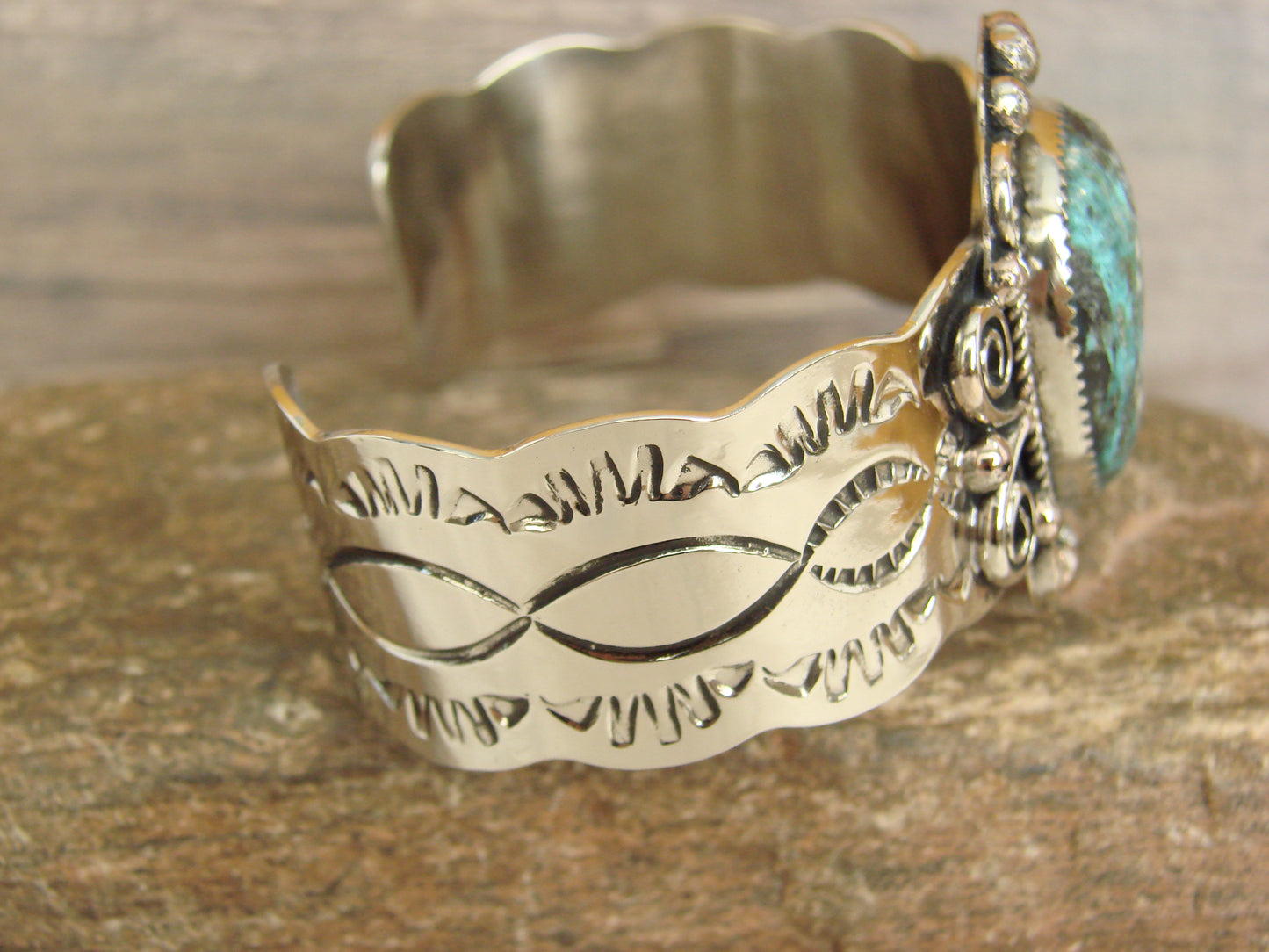 Native American Nickel Silver & Turquoise Bracelet by Cleveland