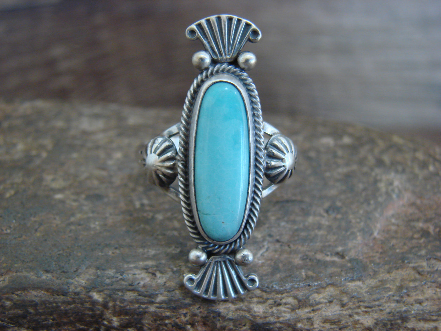 Native American Sterling Silver & Turquoise Ring by Benally - Size 11