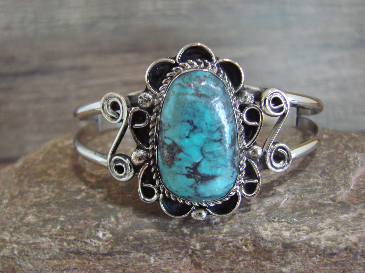 Native American Nickel Silver & Turquoise Bracelet by Cleveland
