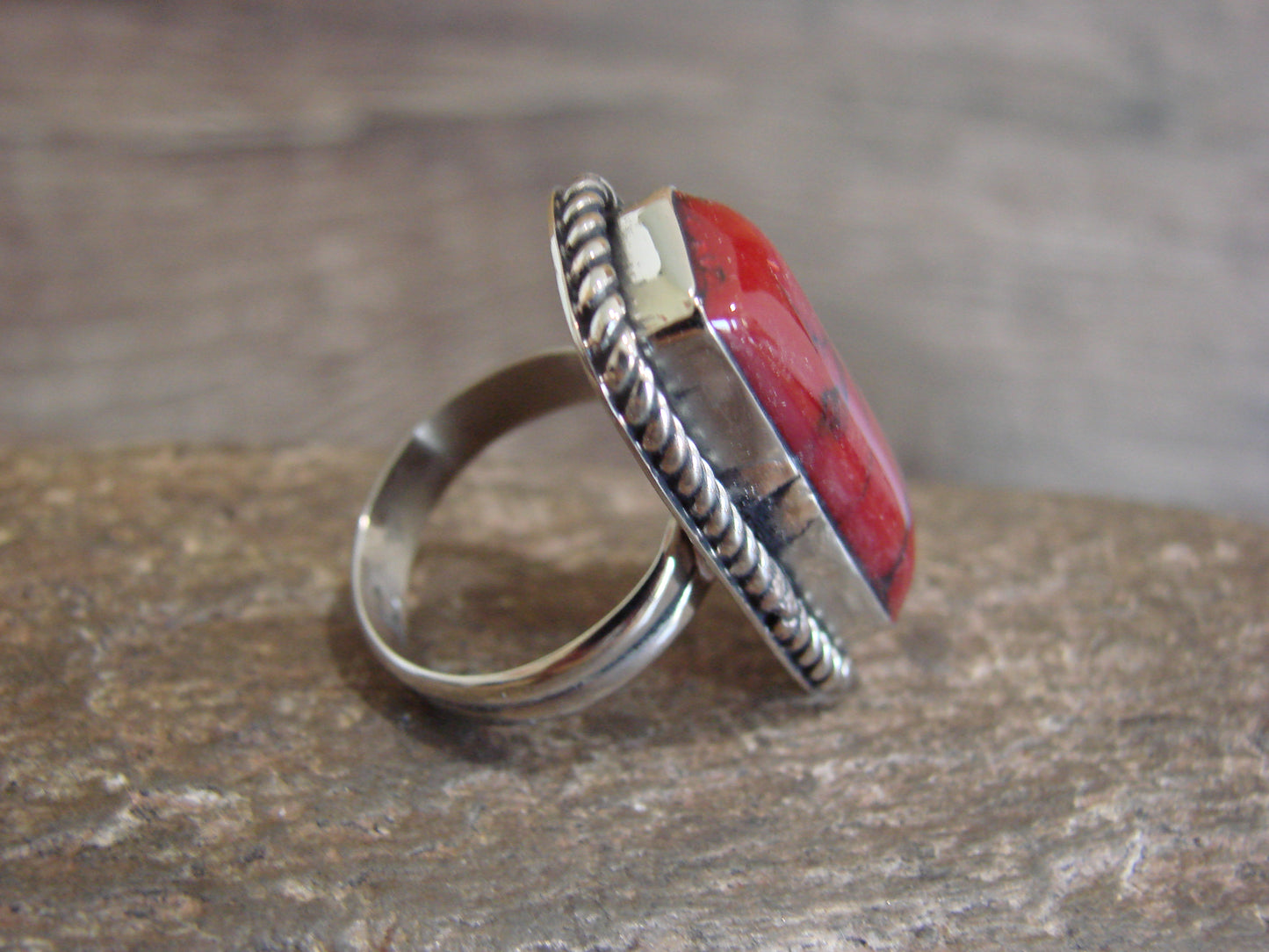 Native American Nickel Silver & Red Howlite Ring Size 7 - Cleveland
