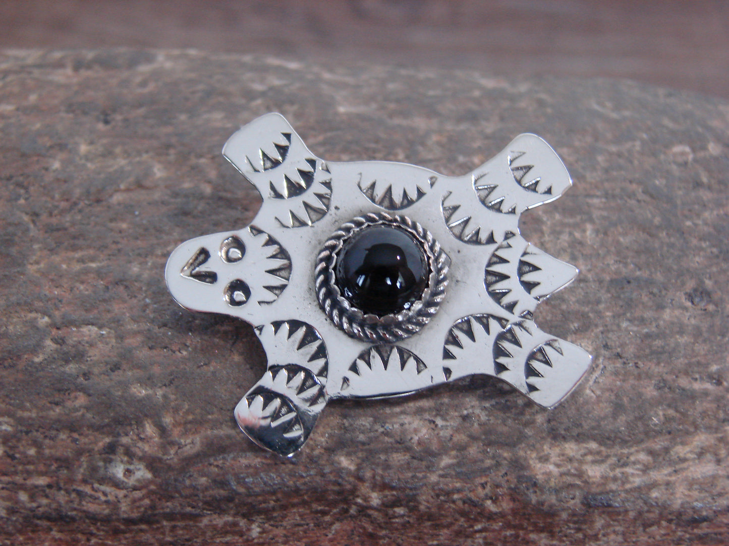 Native American Nickel Silver & Onyx Turtle Pin - Cleveland