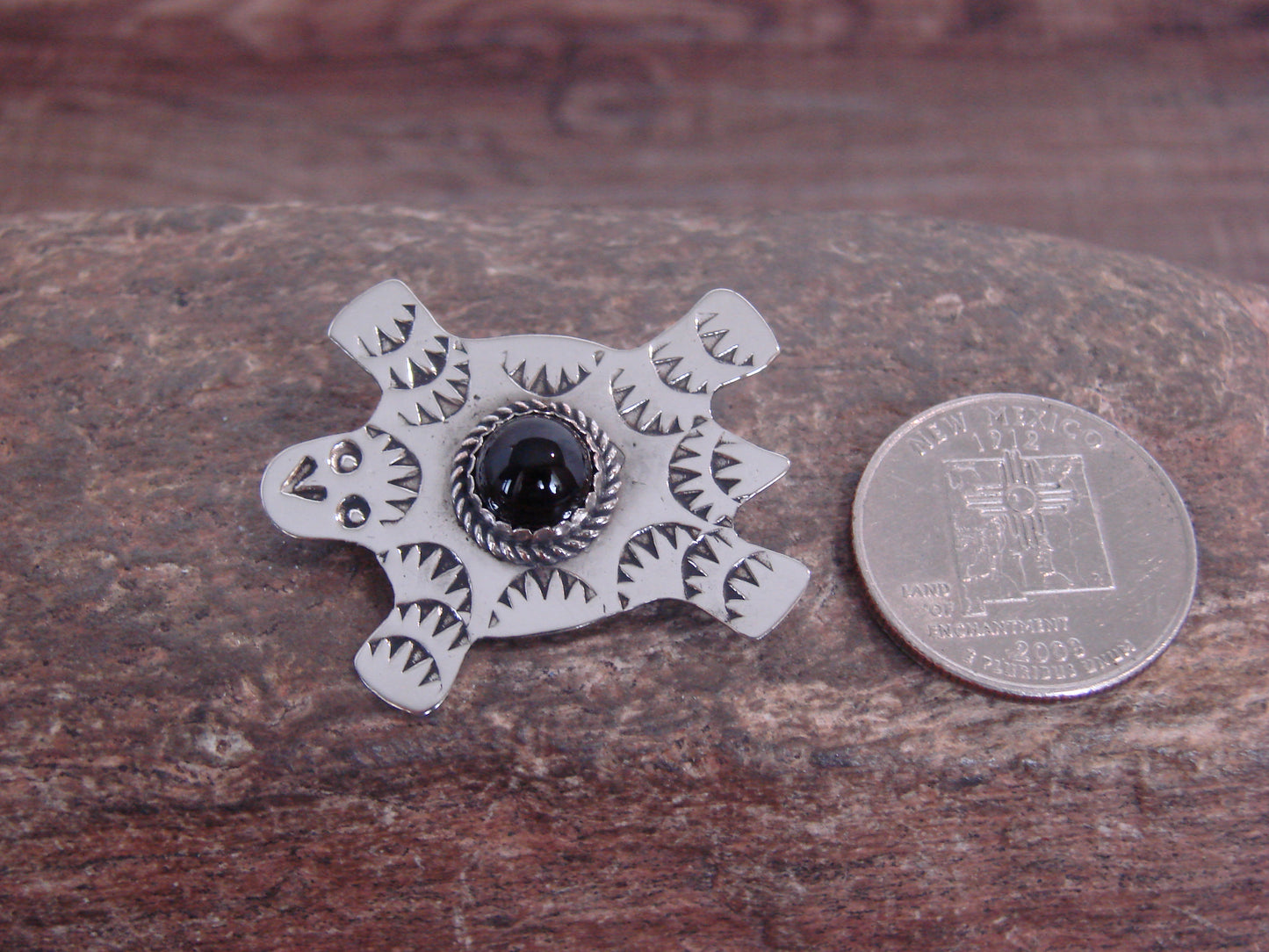 Native American Nickel Silver & Onyx Turtle Pin - Cleveland