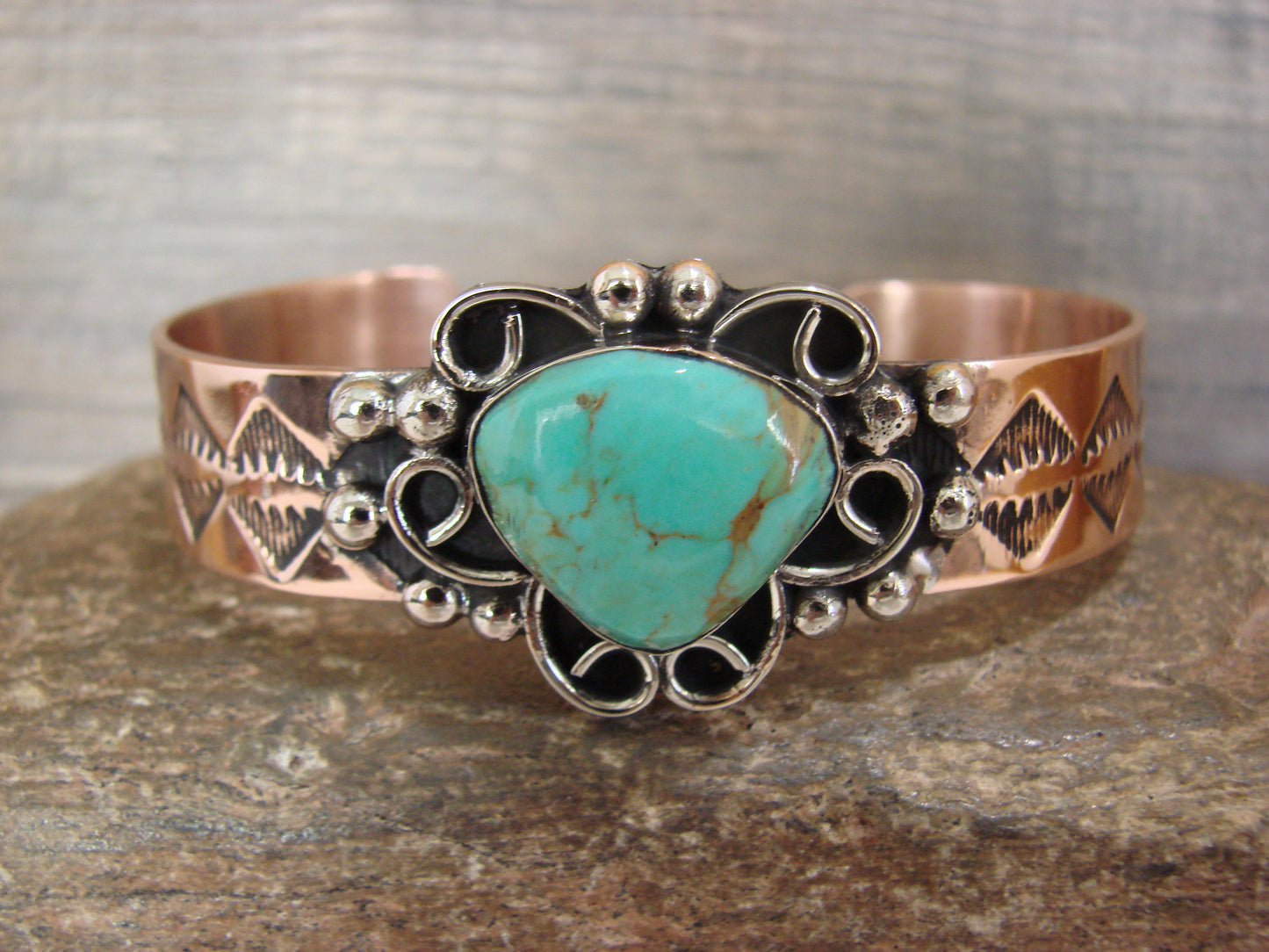 Native American Copper & Turquoise Bracelet by Cleveland