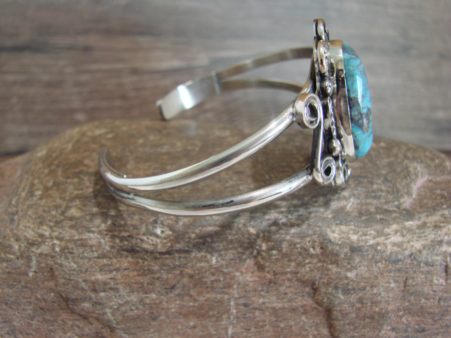 Native American Nickel Silver & Turquoise Bracelet by Cleveland