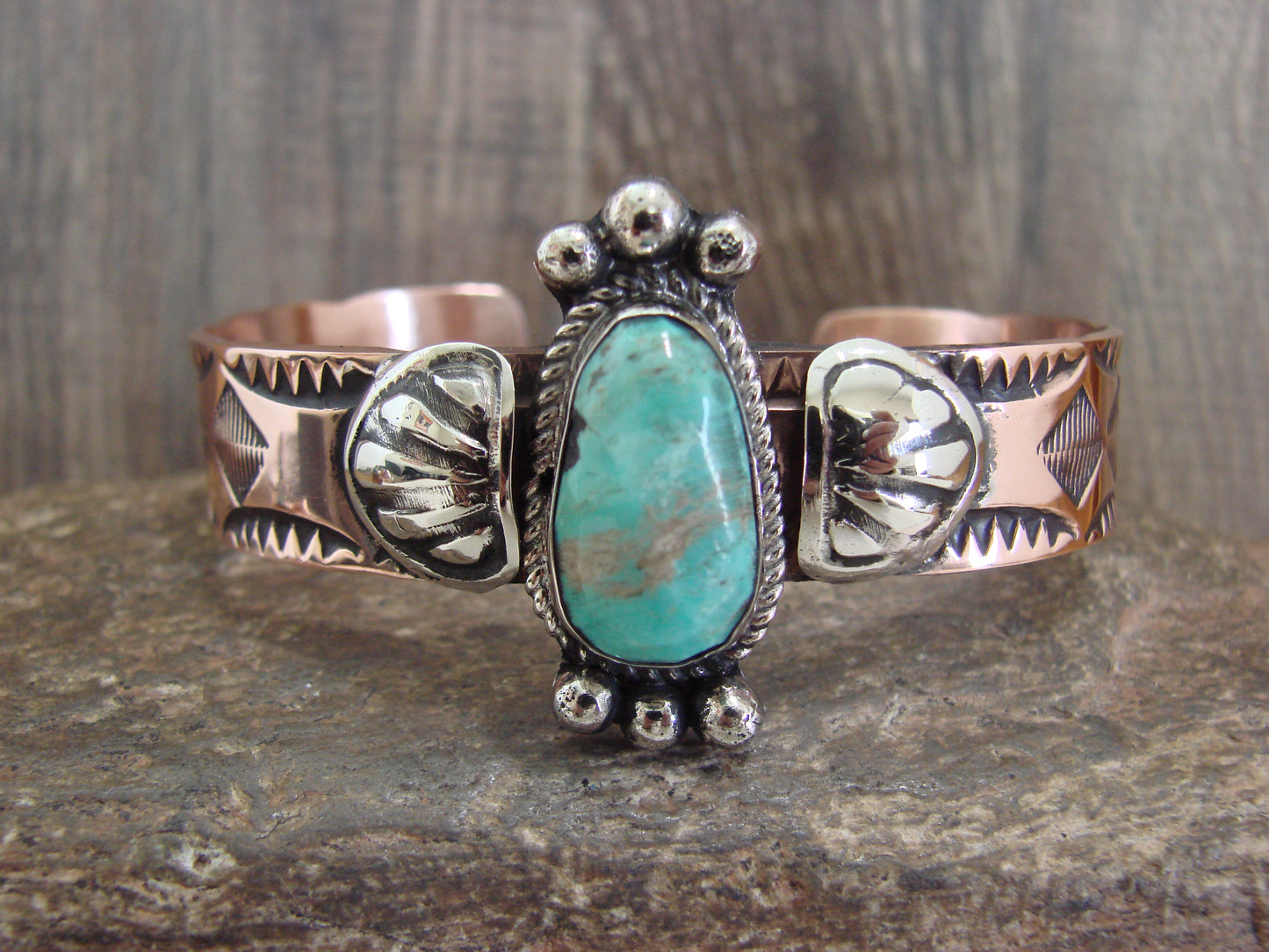Native American Copper & Turquoise Bracelet by Cleveland