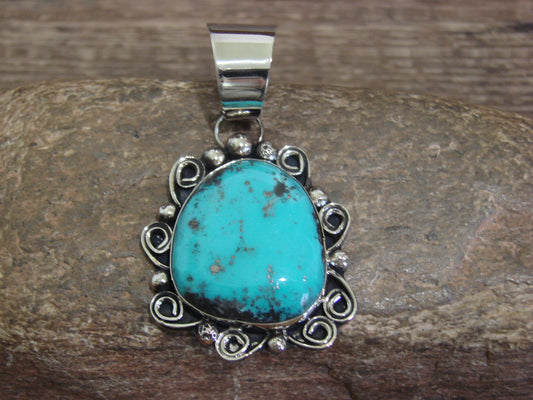 Native American Nickel Silver & Turquoise Pendant - Cleveland