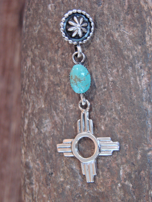 Native American Sterling Silver & Turquoise Zia Pendant by Lee