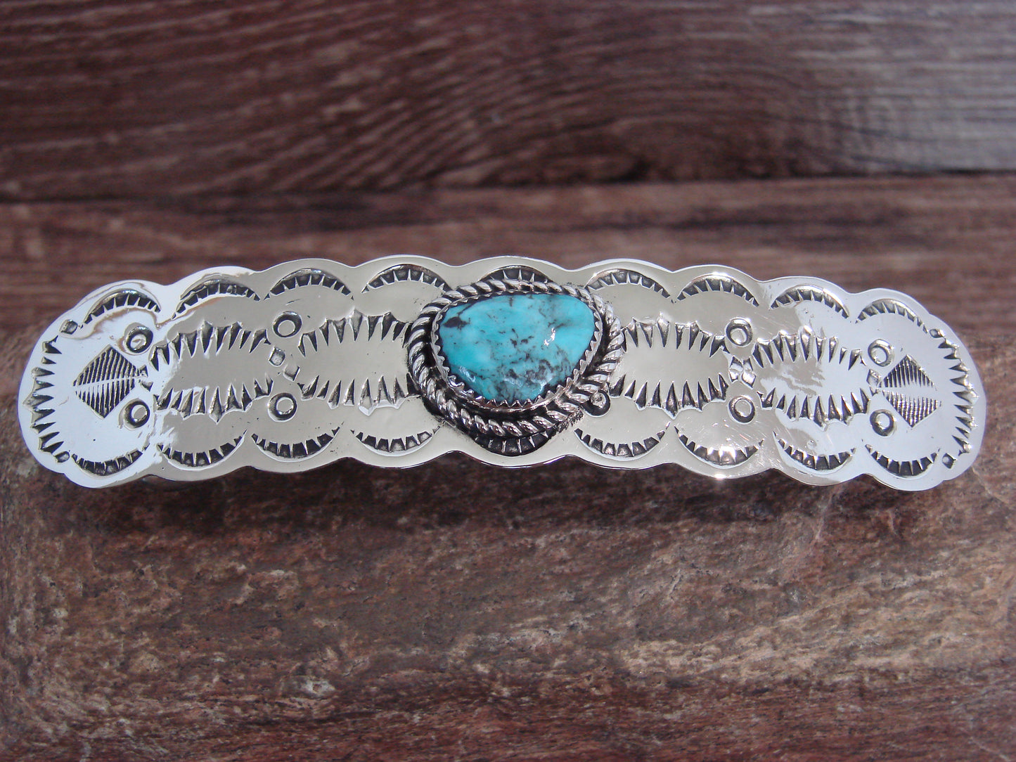 Native American Nickel Silver & Turquoise Hair Barrette by Cleveland
