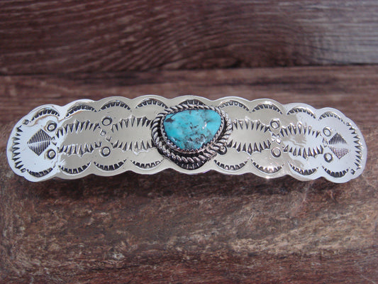Native American Nickel Silver & Turquoise Hair Barrette by Cleveland