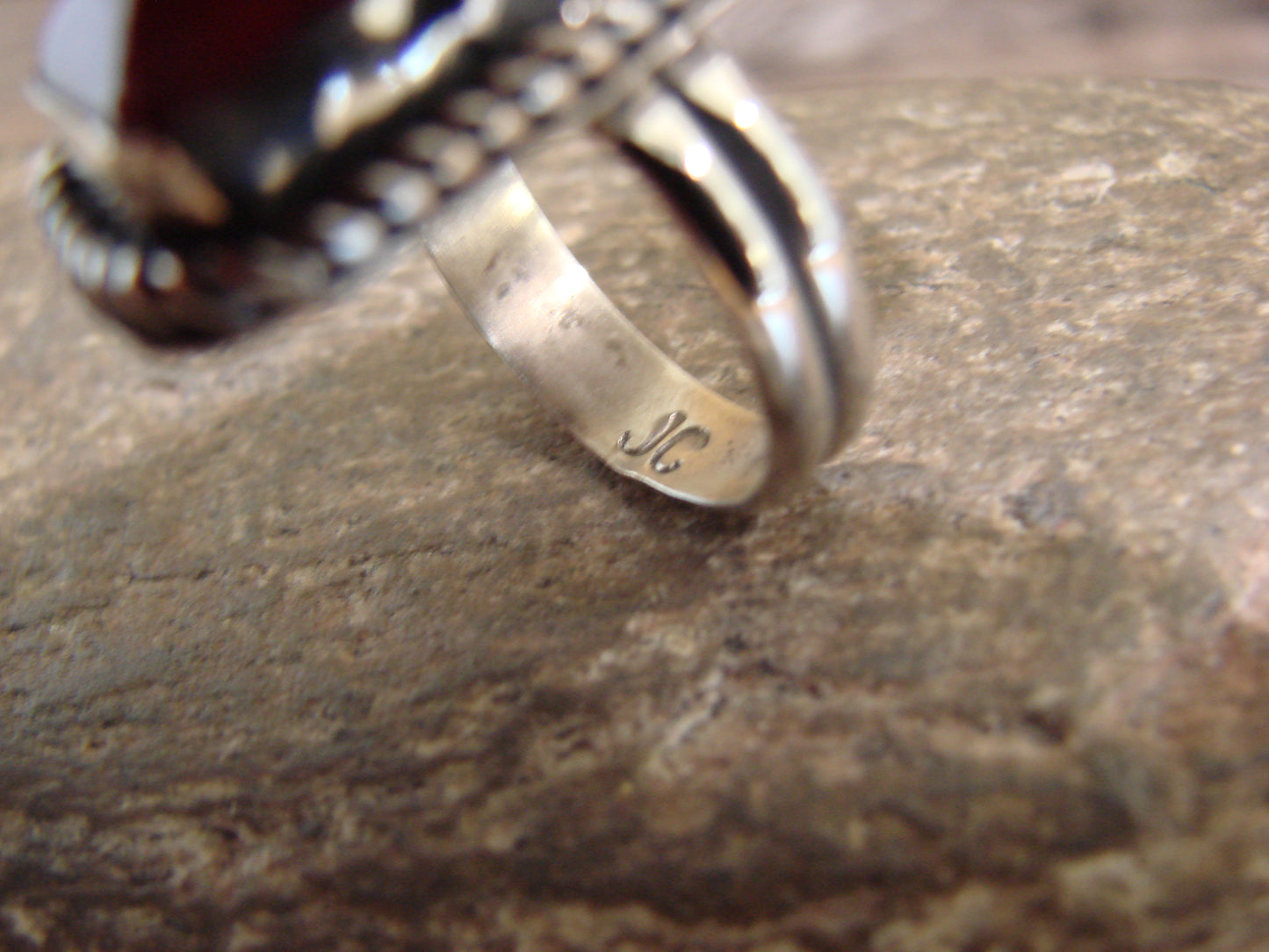 Native American Nickel Silver & Red Howlite Ring Size 7 - Cleveland