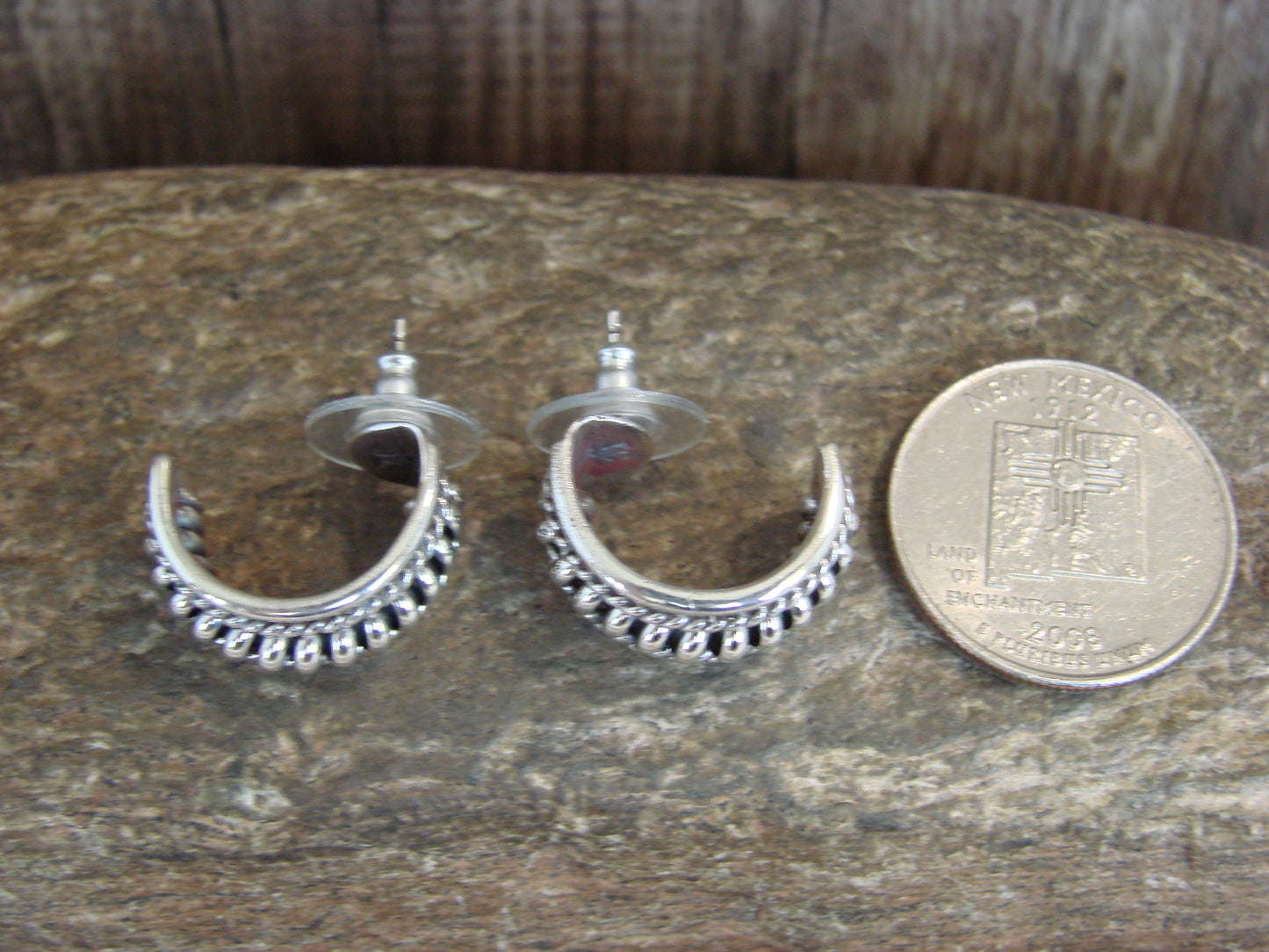 Native American Sterling Silver Ribbed Melon Hoop by Thomas Charley