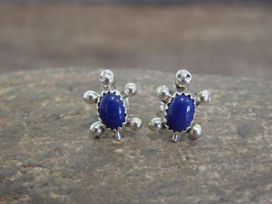Native American Sterling Silver Lapis Turtle Post Earrings by Kinsel