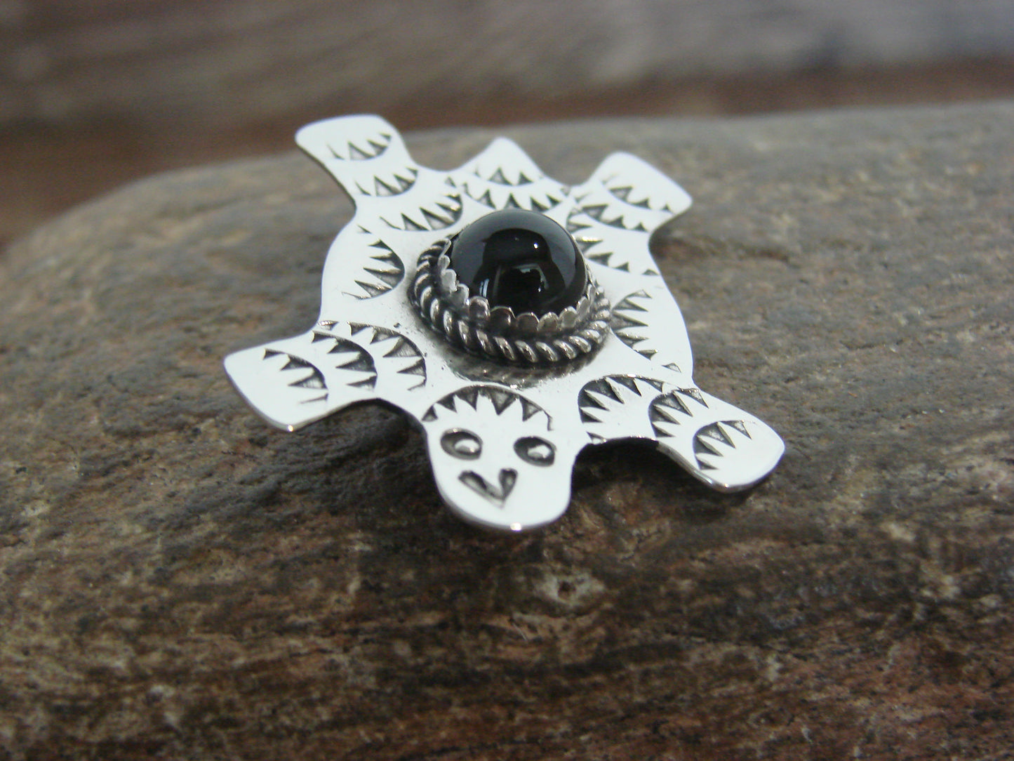 Native American Nickel Silver & Onyx Turtle Pin - Cleveland