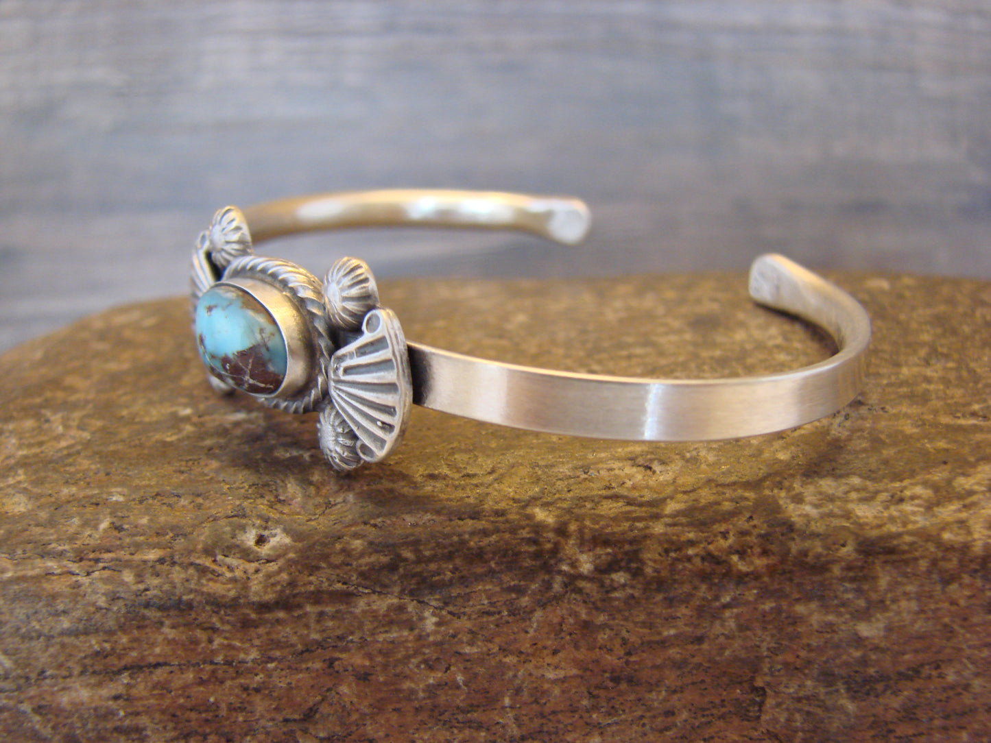 Small Native American Sterling Silver & Sonoran Turquoise Bracelet