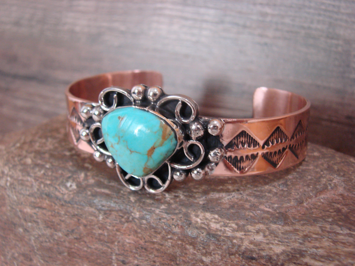 Native American Copper & Turquoise Bracelet by Cleveland