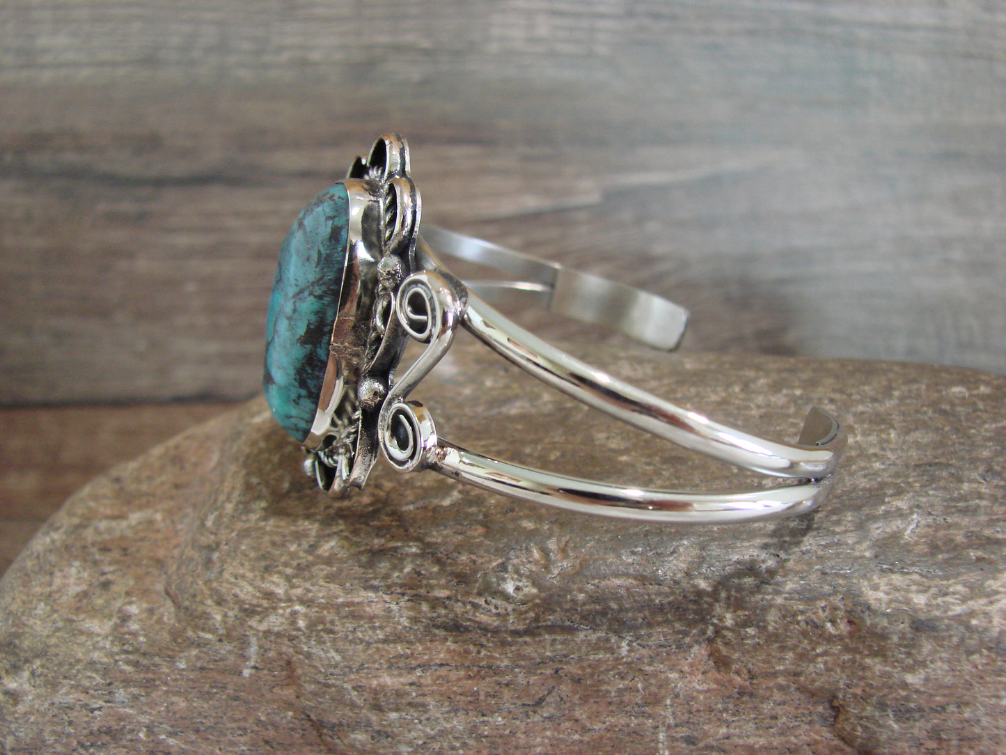 Native American Nickel Silver & Turquoise Bracelet by Cleveland