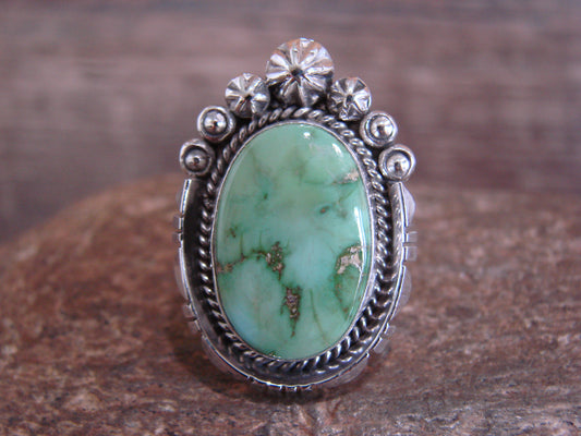 Native American Sterling Silver & Sonoran Turquoise Ring by Benally - Size 9