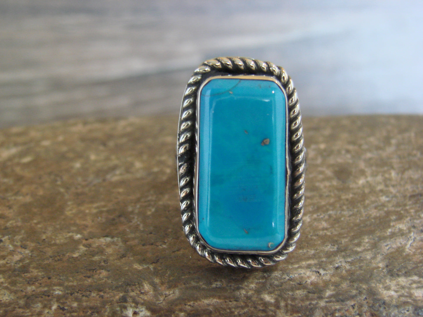 Native American Nickel Silver & Turquoise Ring Size 7 - Cleveland