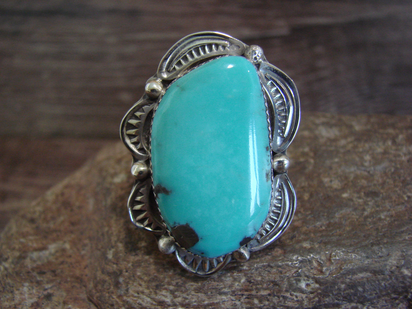 Native American Sterling Silver & Turquoise Adjustable Ring Size 8 to 10 - Cleveland