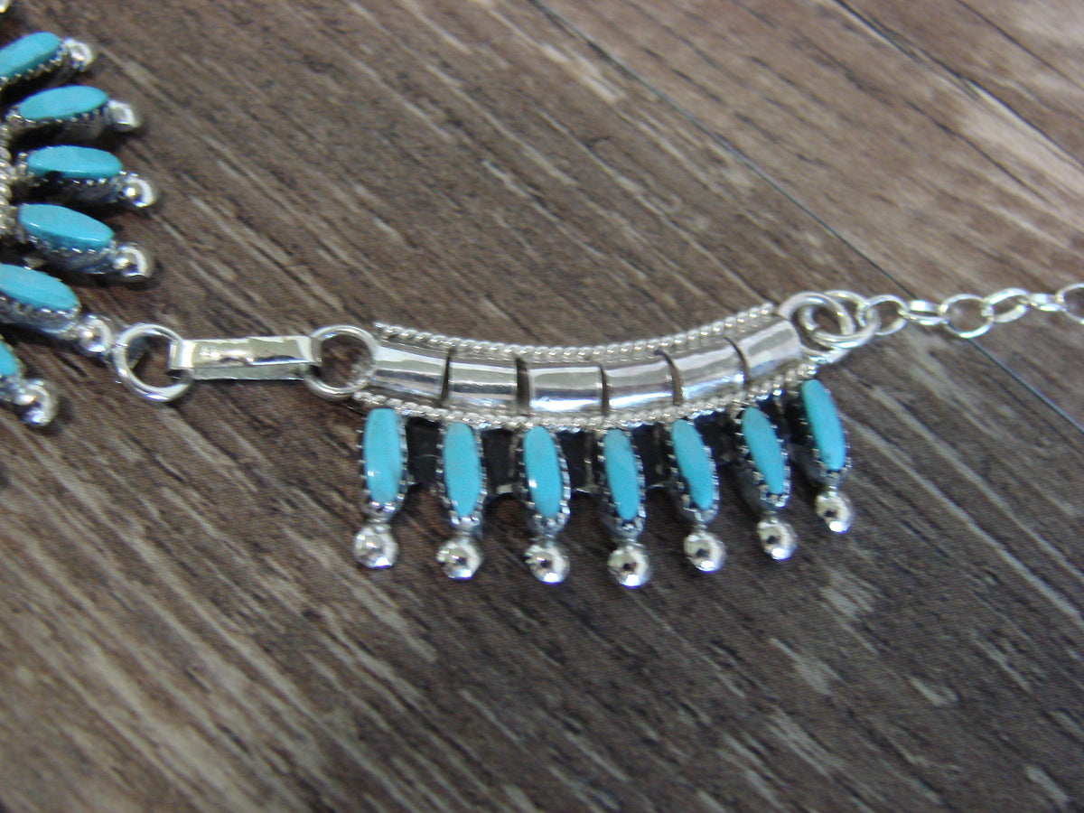 Native American 18" Sterling Silver & Turquoise Cluster Necklace Set by Hustito