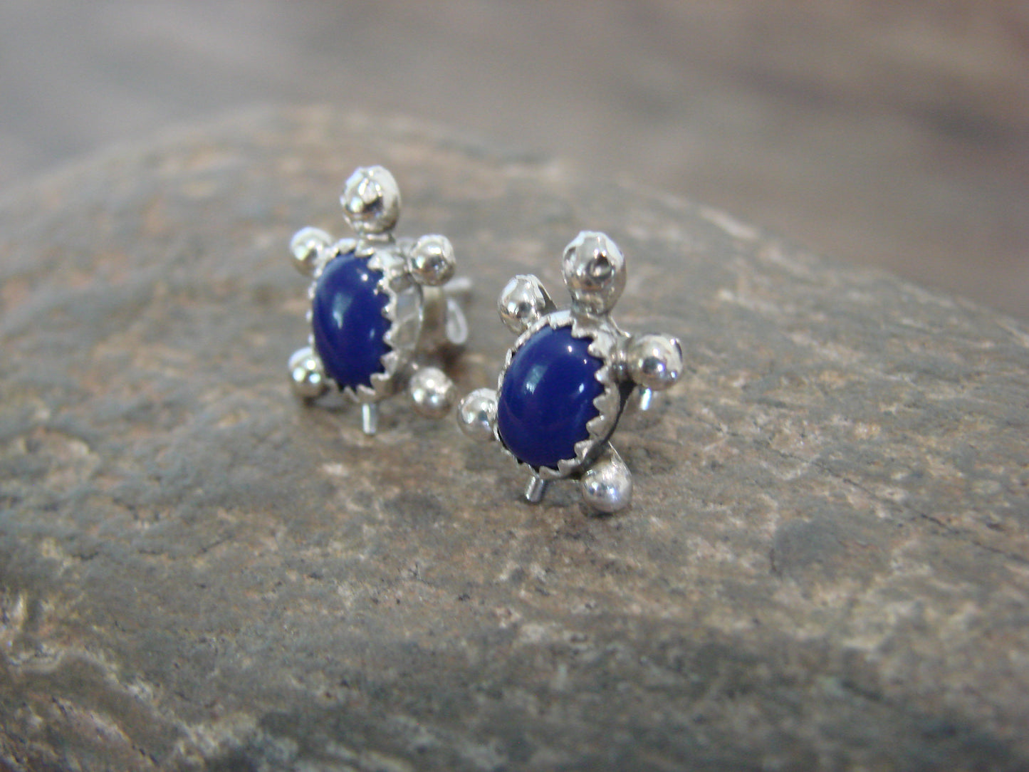 Native American Sterling Silver Lapis Turtle Post Earrings by Kinsel