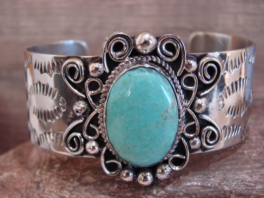 Native American Nickel Silver & Turquoise Bracelet by Cleveland