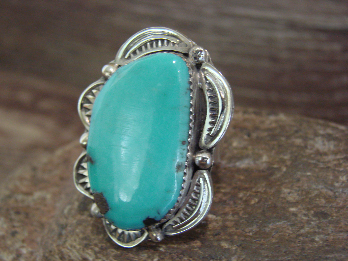 Native American Sterling Silver & Turquoise Adjustable Ring Size 8 to 10 - Cleveland