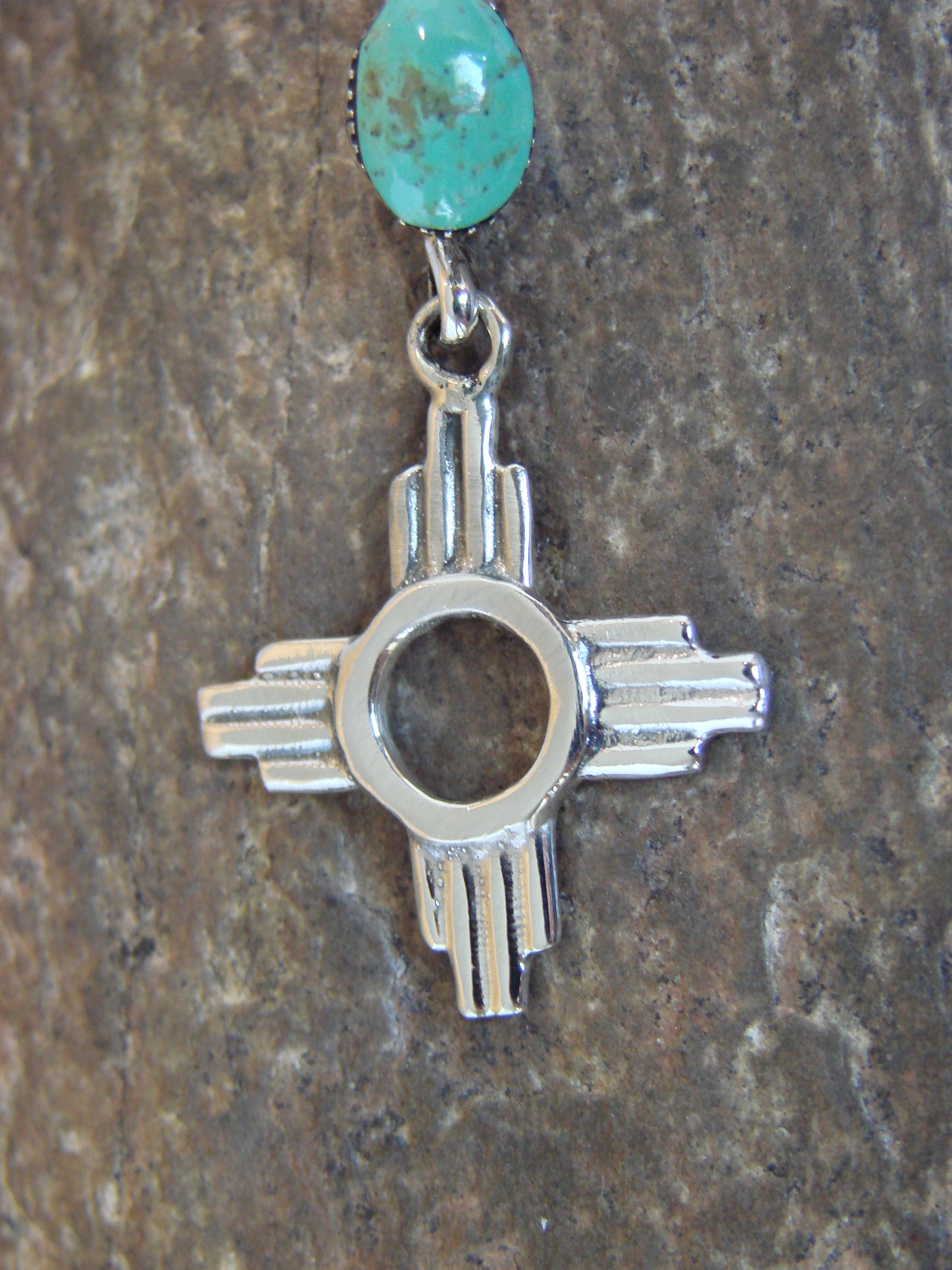 Native American Sterling Silver & Turquoise Zia Pendant by Lee