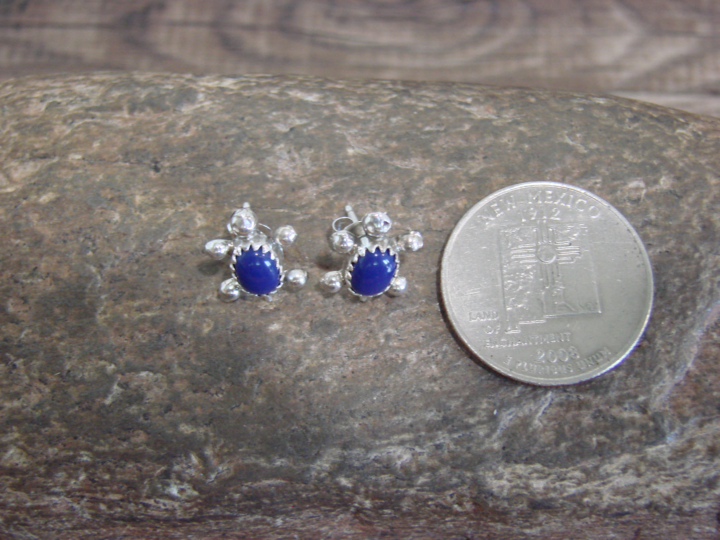 Native American Sterling Silver Lapis Turtle Post Earrings by Kinsel