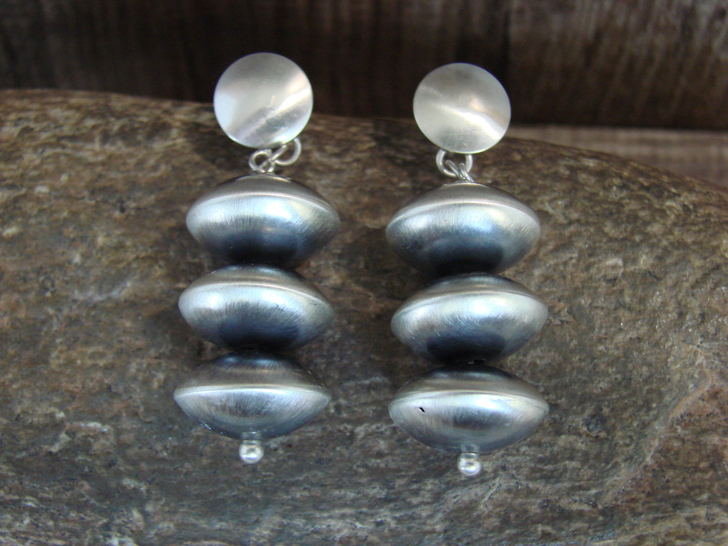 Native American Sterling Silver Navajo Pearl Post Dangle Earrings by Begay