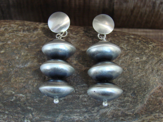 Native American Sterling Silver Navajo Pearl Post Dangle Earrings by Begay
