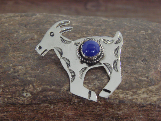 Native American Nickel Silver & Lapis Goat Pin - Cleveland
