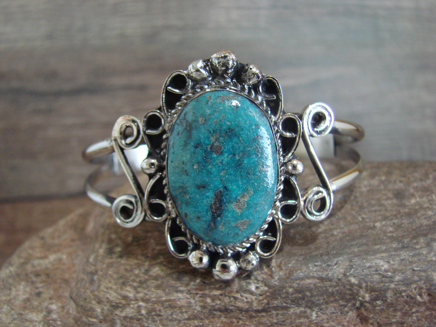 Native American Nickel Silver & Turquoise Bracelet by Cleveland