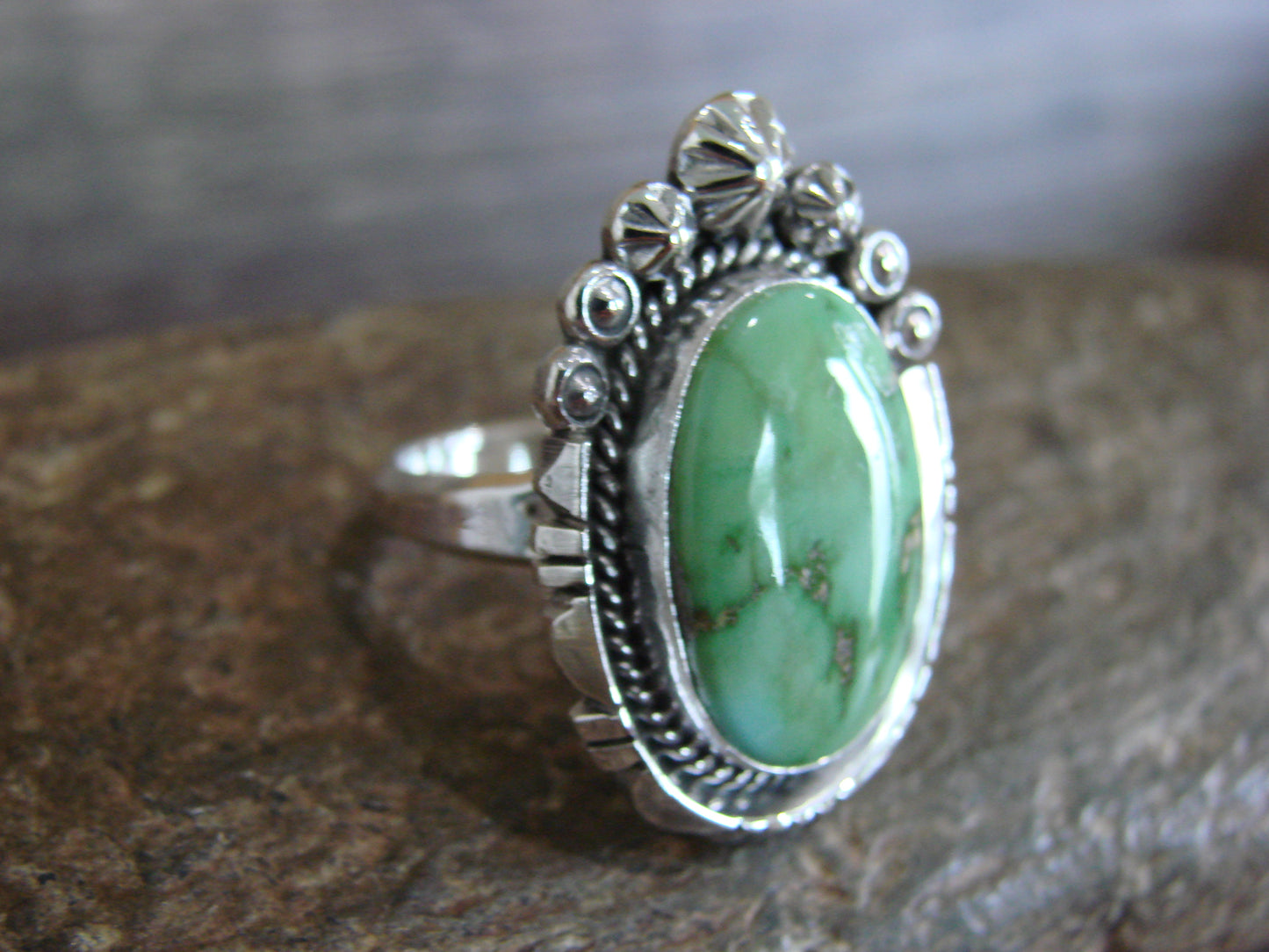 Native American Sterling Silver & Sonoran Turquoise Ring by Benally - Size 9
