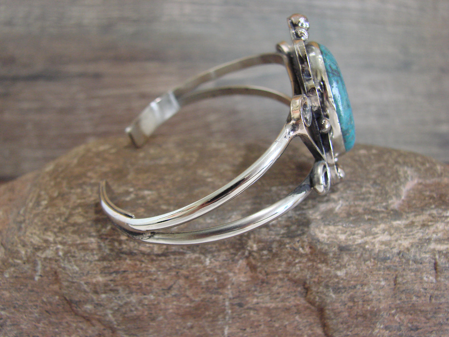 Native American Nickel Silver & Turquoise Bracelet by Cleveland