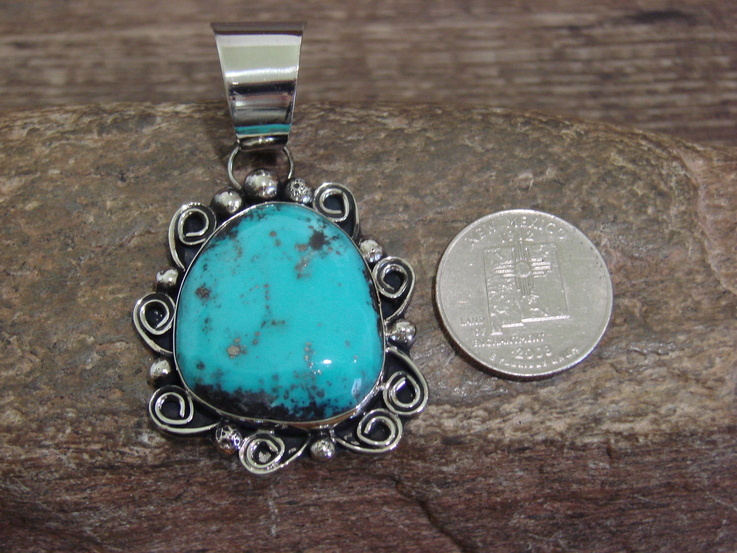 Native American Nickel Silver & Turquoise Pendant - Cleveland