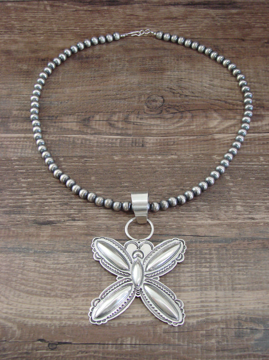 Native American 18" Sterling Silver Butterfly Necklace by Roland Dixon