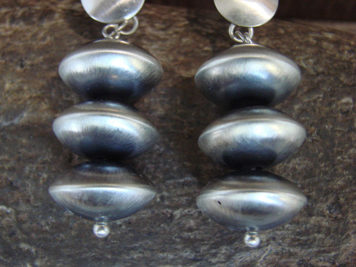 Native American Sterling Silver Navajo Pearl Post Dangle Earrings by Begay