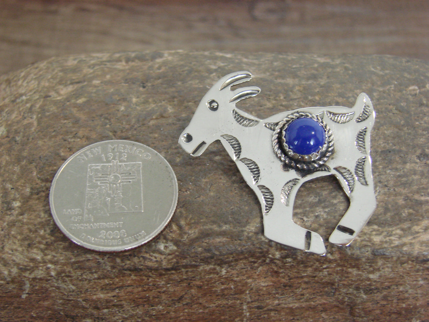 Native American Nickel Silver & Lapis Goat Pin - Cleveland