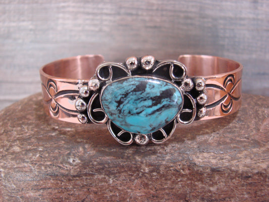 Native American Copper & Turquoise Bracelet by Cleveland