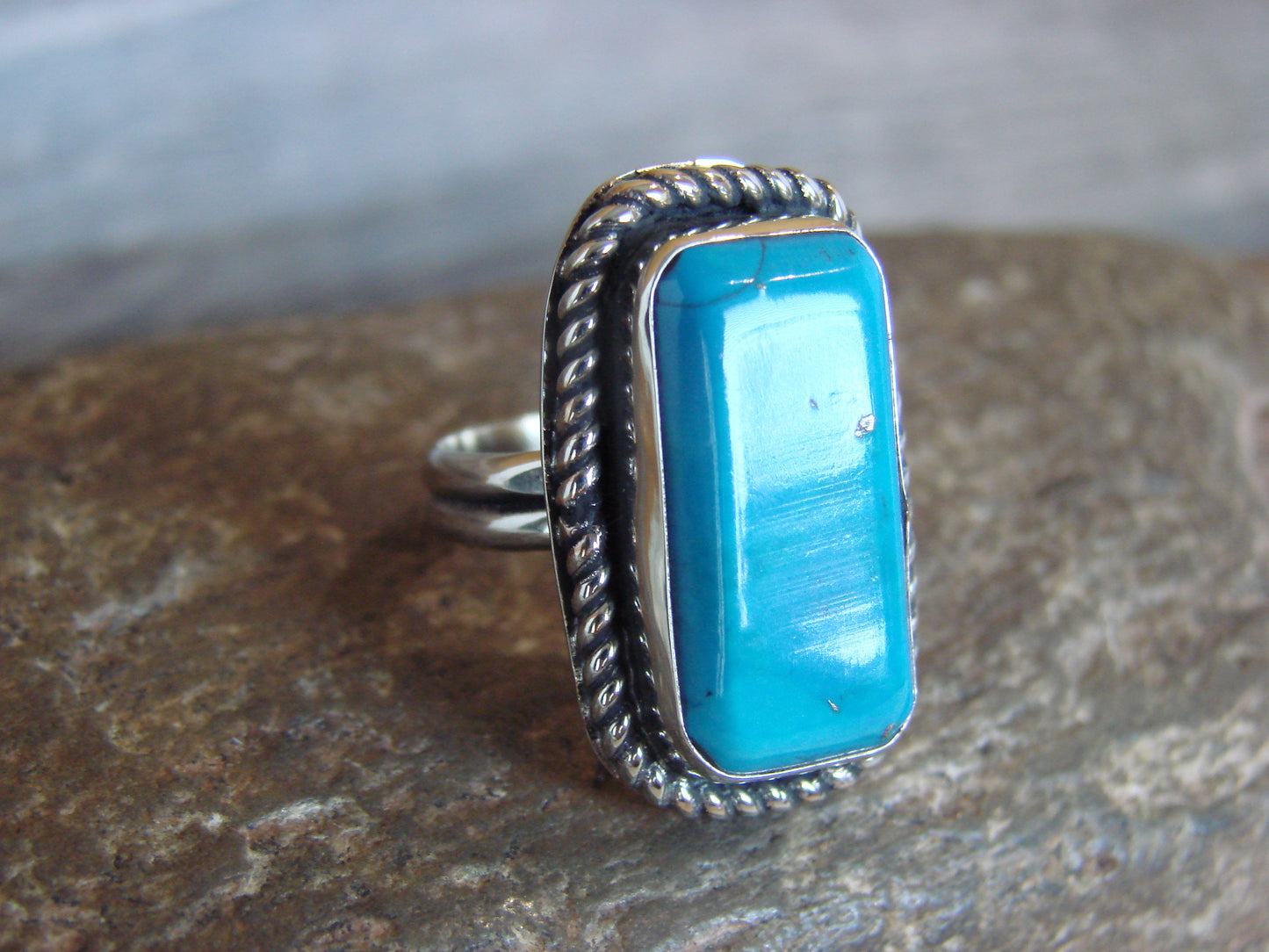 Native American Nickel Silver & Turquoise Ring Size 7 - Cleveland