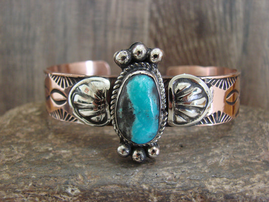 Native American Copper & Turquoise Bracelet by Cleveland