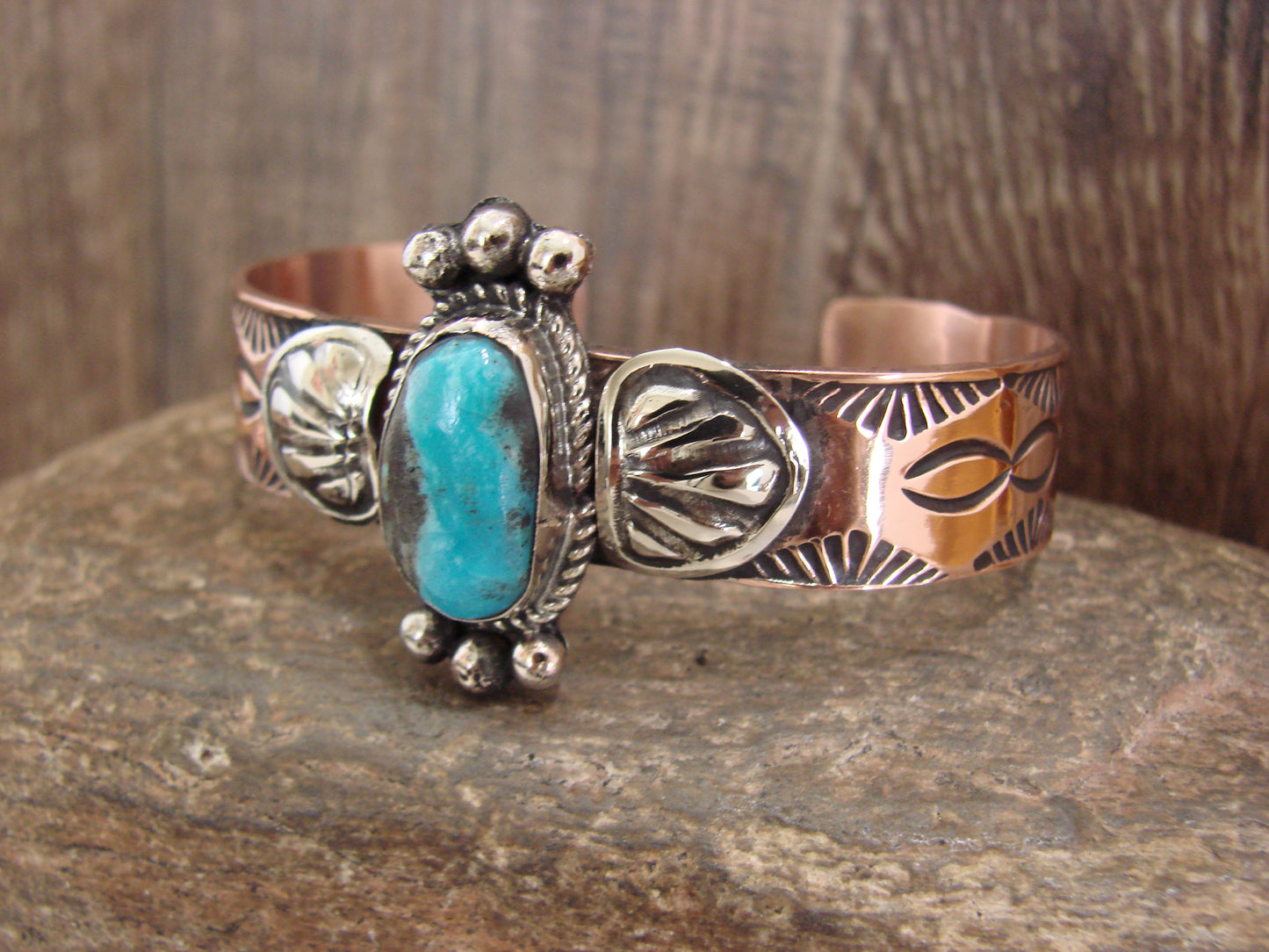 Native American Copper & Turquoise Bracelet by Cleveland