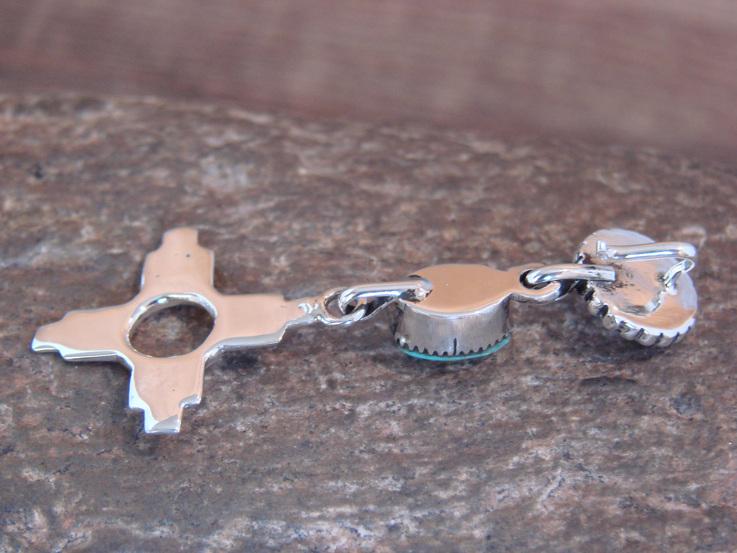 Native American Sterling Silver & Turquoise Zia Pendant by Lee